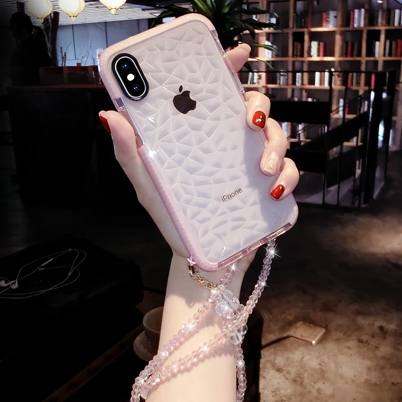 

Luxury Diamond Soft Silicone Case For iPhone 11 Pro X XR XS Max 7 8 Plus Glitter Crystal Lanyard For Samsung S9 S10 Note10 Cover