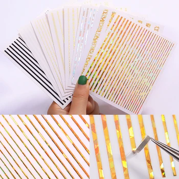 

1Pcs Gold Black Colorful 3D Nail Stickers Self-adhesive Stripe Shape Nail Stickers Mixed SizesTransfer Decals DIY Accessories