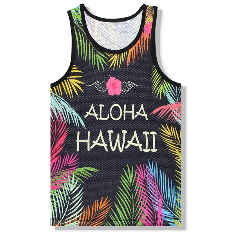 

Summer Fashion Men/Women 3d Vest Breathable Tank Tops Print Leaves Letters Hawaii Quick Dry Mesh Vest BT633