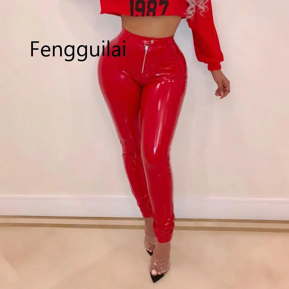 

Women PU Leather Pants Button Zippers Faux PU Leather Capris High Elasticity Trousers Faux Leather Long Pants Plus Size 3XL