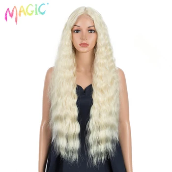 

MAGIC Synthetic Lace Front Wigs For Black Women 30 inch Long Deep Wavy Ombre Blonde Wig High Temperature Synthetic Cosplay Wig