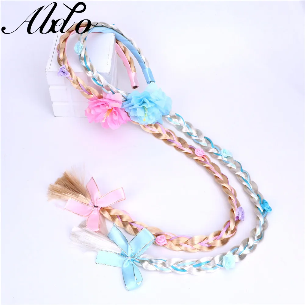 ABDO Girl Hair Accessories Blonde Cosplay Weaving Braid Tangled Rapunzel Hair Band For Baby Girls Princess Floral Headband 3