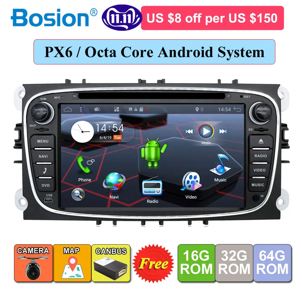 Clearance 2 din Android Car DVD Multimedia Player GPS Navi For Ford For Focus2 Mondeo Galaxy Wifi Audio Radio Stereo Head Unit Free Canbus 0