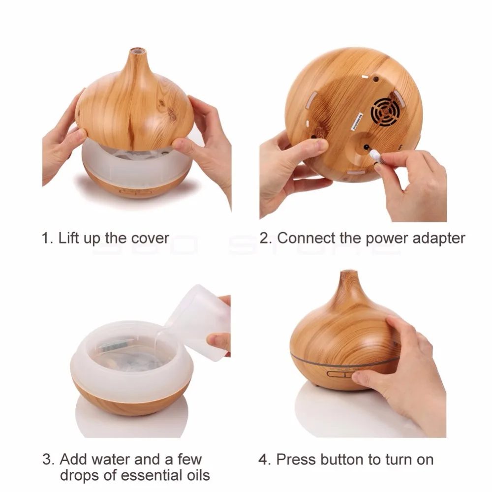 Hot Selling 400 Ml Wood Grain Aroma Diffuser Colorful Fragrance Lamp Environmentally Friendly Wood Grain Aromatherapy Humidifier