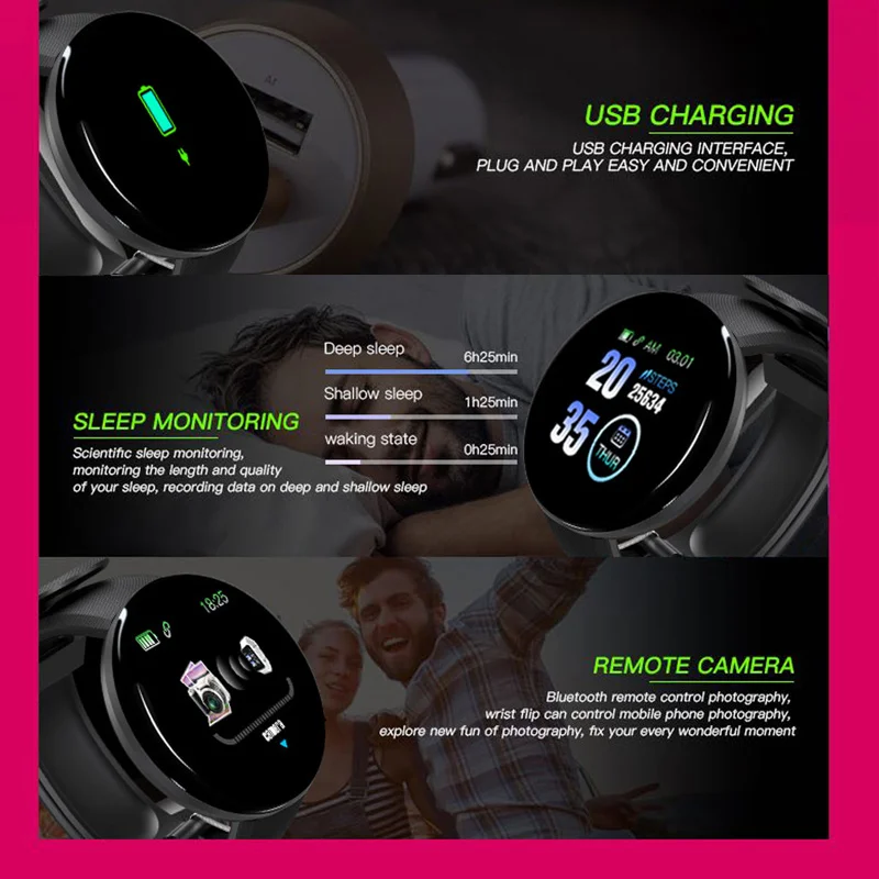  Hembeer Smart Watch D18 Fitness Watches Heart Rate Monitor Blood Pressure Blood Oxygen Measurement  - 4000121695915