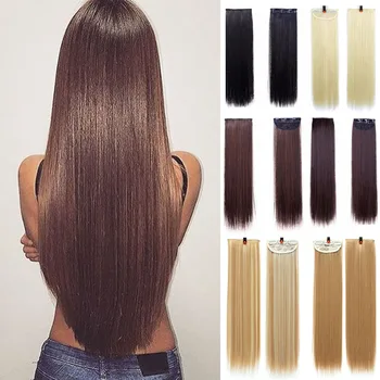 

DIANQI 3 clips long straight synthetic hair extensions hair fake high temperature fiber clip black and blonde hair piece