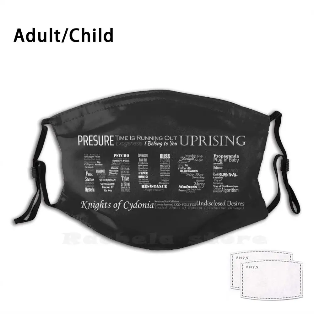 Muse Typographic Adult Kids Anti Dust Filter Diy Mask Band Music Cydonia Uprising Simulation Drones Songs | Аксессуары для одежды