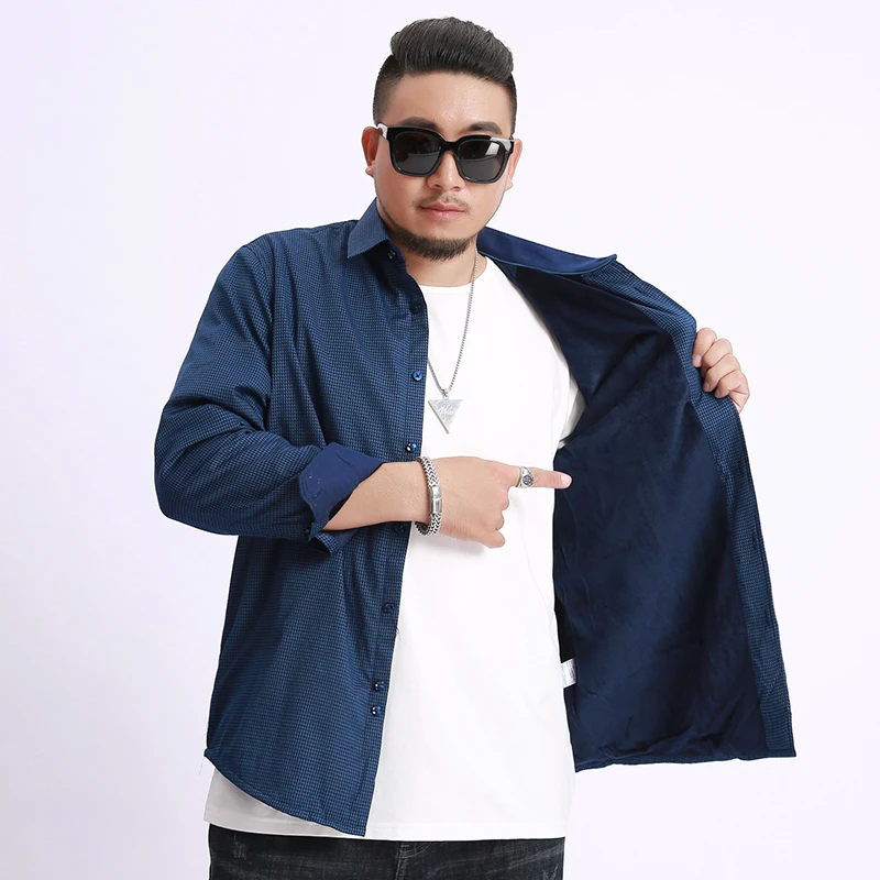 Новинка размера плюс 10XL 9XL 8XL флисовые модные мужские рубашки осенняя и зимняя утолщенная теплая Клетчатая Мужская одежда - Цвет: Blue