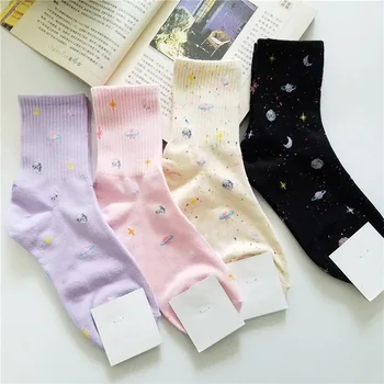 

Harajuku Planet Point Yarn Funny Socks Japanese Creative Socks Moon Stars Socks Women Warm Cute Novelty Socks