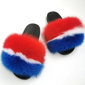 

Fuzzy Slippers House Big fox fur slides extra fluffy Racoon Fur Sandals Cute Plush Flip Flops Wholesale Womens And Ladies