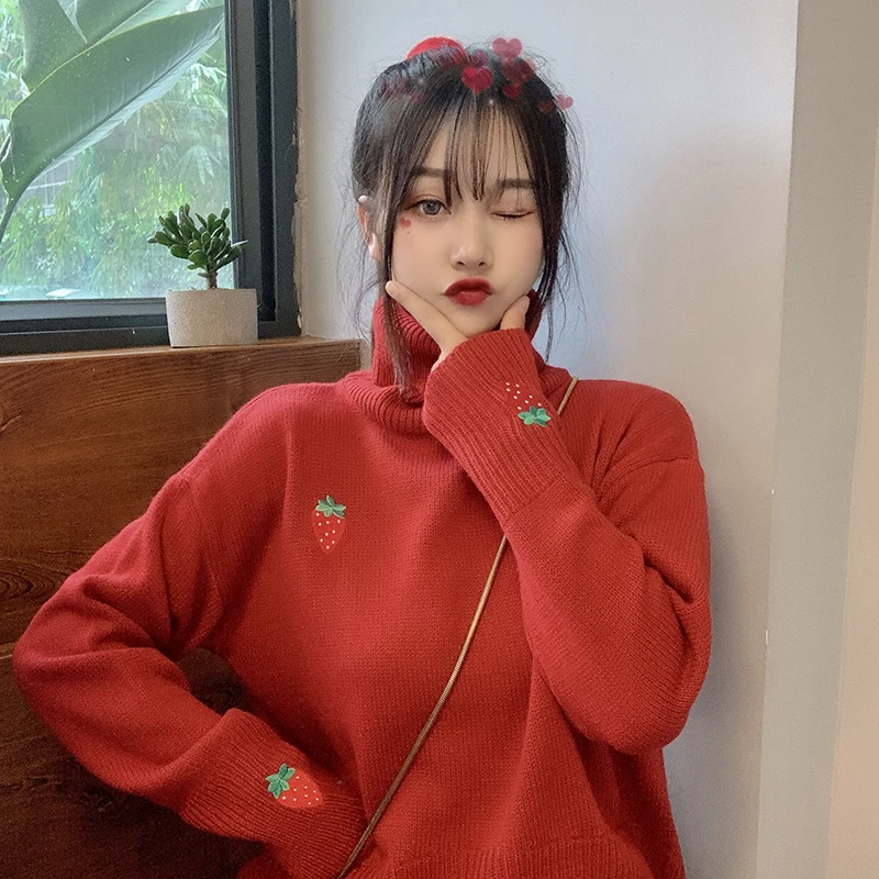 Kawaii Strawberry Turtleneck Rajutan 