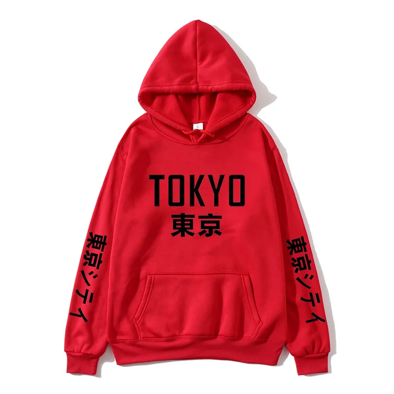 Новинка, толстовки в японском стиле Харадзюку, пуловер с принтом в виде города Токко, Повседневный свитер в стиле хип-хоп, уличная одежда белого цвета, мужские топы 3XL - Цвет: red