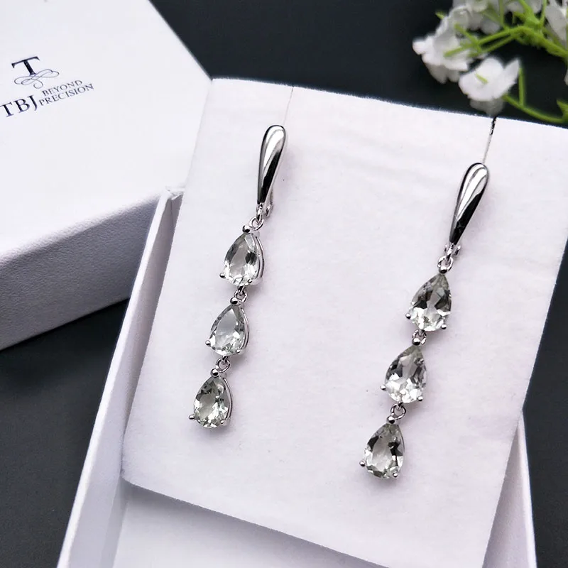 TBJ, 7.5ct серьги с застежкой из натурального зеленого аметиста, длинные серьги с драгоценным камнем из стерлингового серебра 925 пробы, ювелирные изделия для девушек и женщин, романтический подарок