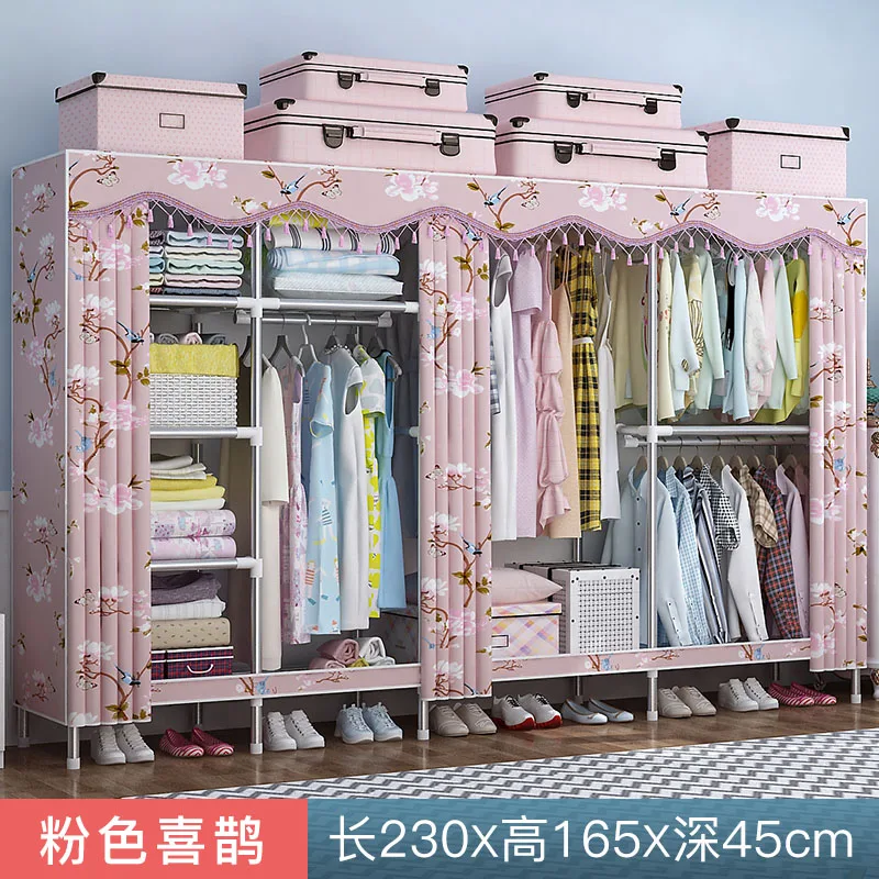 Steel Pipe Thickened Wardrobe Simple Cloth Wardrobe Rental Room Home All Steel Frame Cloth Cabinet Hanging Clothes Cabinet - Цвет: Светло-зеленый