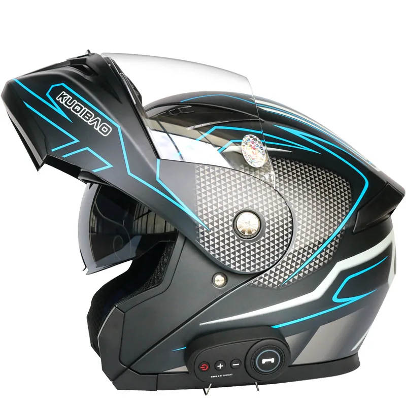 Men Women Bluetooth Motorcycle Helmet Flip Up Waterproof Longer Endurance Double Scratch Proof Anti Fog Visors