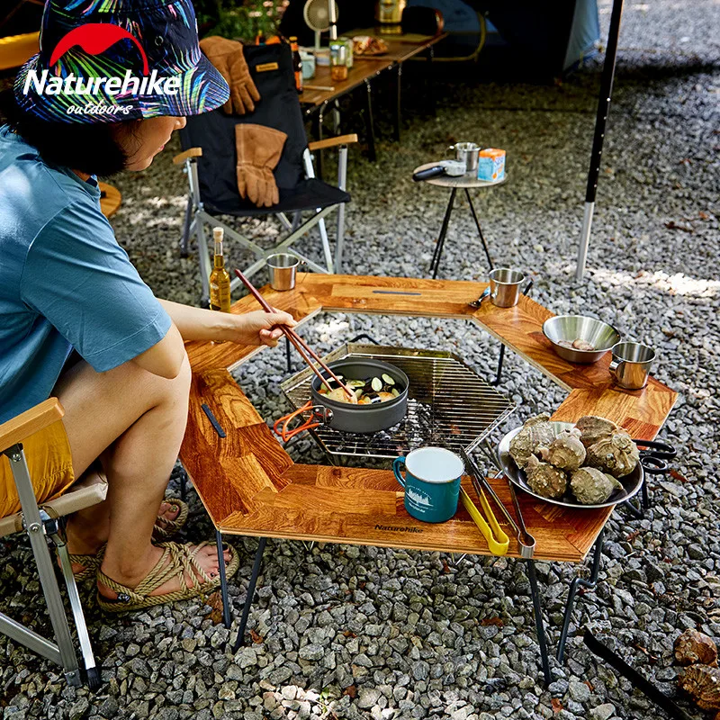 Naturehike стол для пикника простой сплайсинга гриль для пикника стол Семейный Кемпинг путешествия шестиугольный стол из цельного дерева складные столы