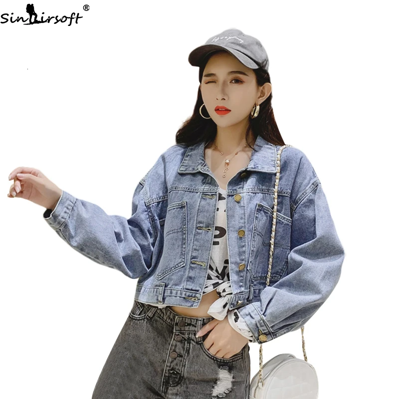 Autumn And Winter New Loose Slim Short Long-sleeved Washed Jacket Woman Fashion Trend Wild Big Size Denim Clothing Women | Женская