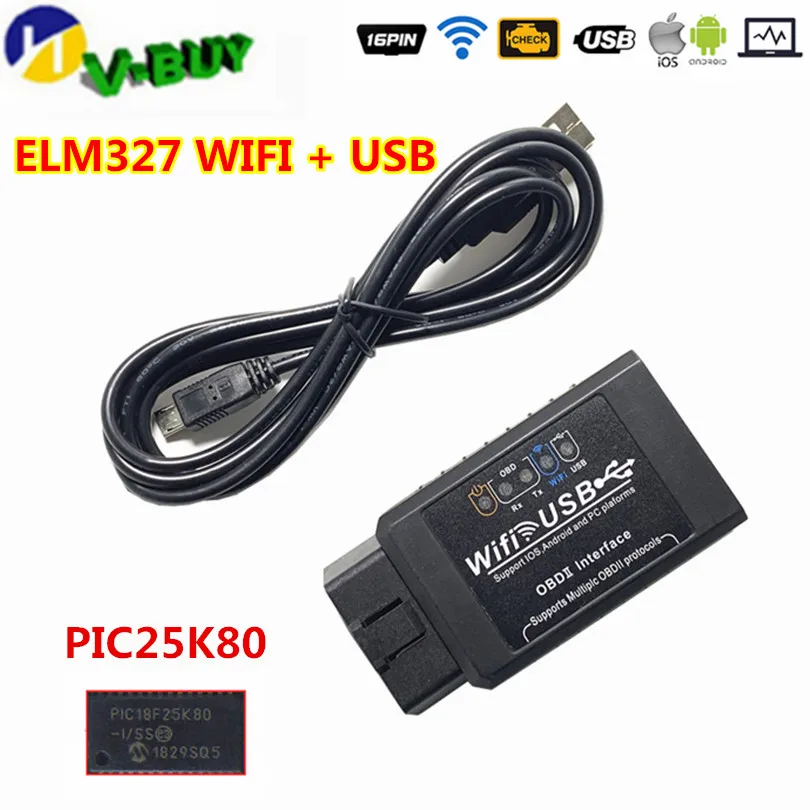 50 шт. свободное новейшее DHL ELM327 Wi-Fi USB поддерживает iOS/Android/Windows USB ELM 327 pic25k80 wifi беспроводной считыватель кодов кабеля