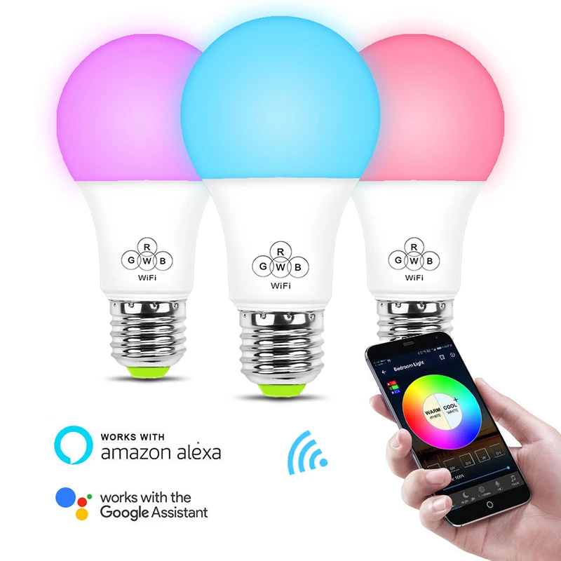 

Smart WiFi LED Light Bulb EC27 7W/4.5W Wireless Mobile Remote Control RGBW Colorful Home Christmas Light Work with Alexa Google