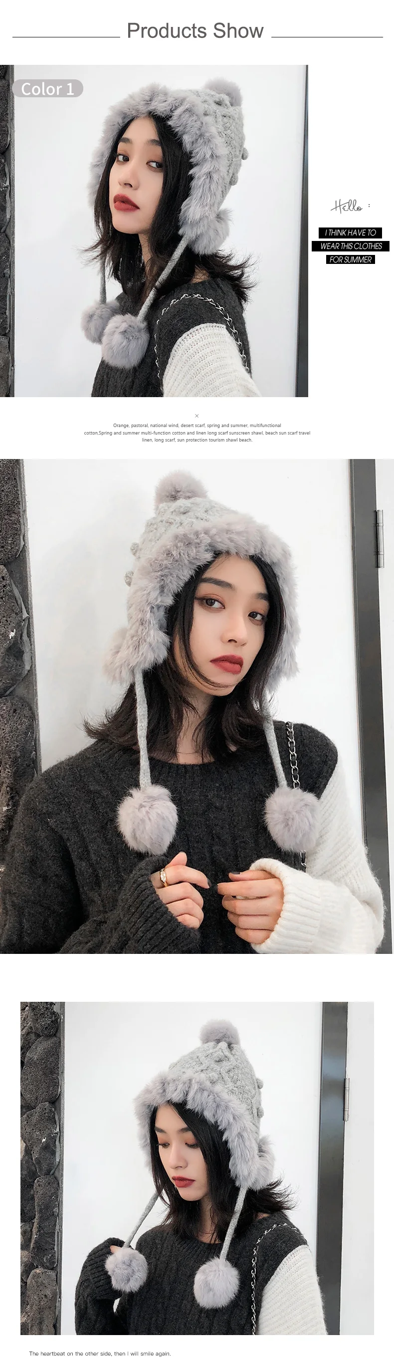 Зимние шапки для женщин толстые теплые вязаные Gorros с шариками женские шляпы из искусственного меха модные зимние женские серые шапки и бини
