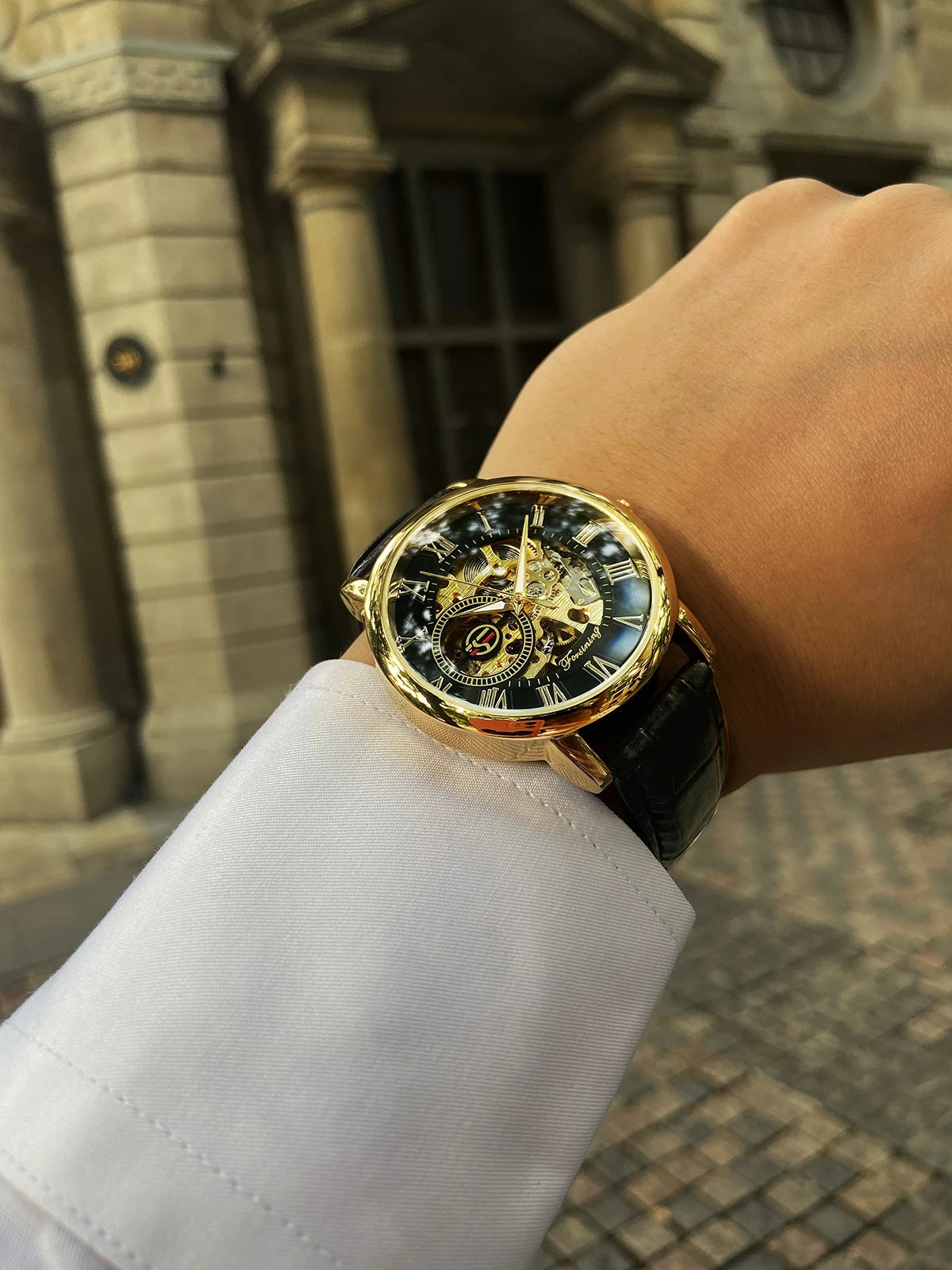 Men Watches Forsining Luxury Mechanical Skeleton Watch 3D Literal Design Roman Number Black Dial Clock