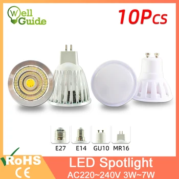 

10pcs LED Spotlight GU10 MR16 E27 E14 LED Spot Lamp Bulb AC 220V 3W 5W 6W 7W Lampada aluminum COB SMD led bulb Energy Saving