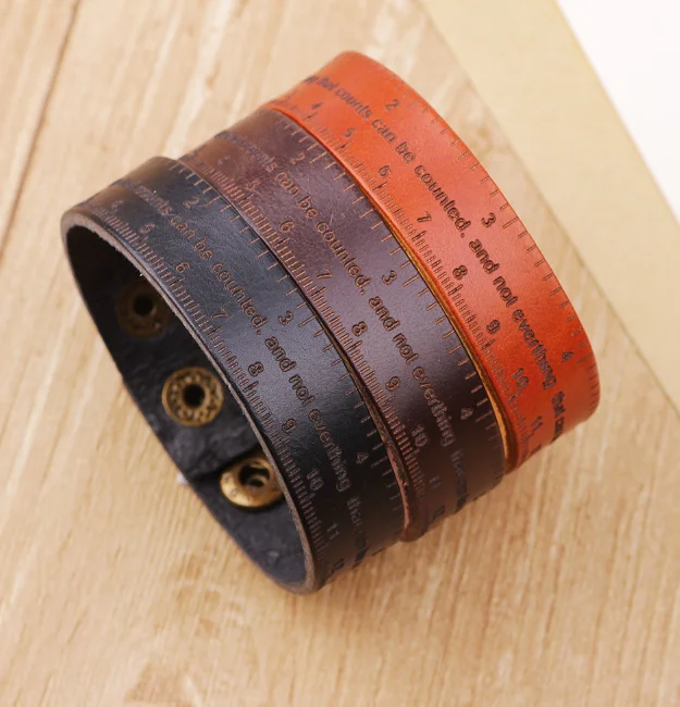 Wholesale Retro Cuff Multifuncti Leather Bracelet Men British style Ruler Cowhide Leather Charm Bracelet Friend Gift