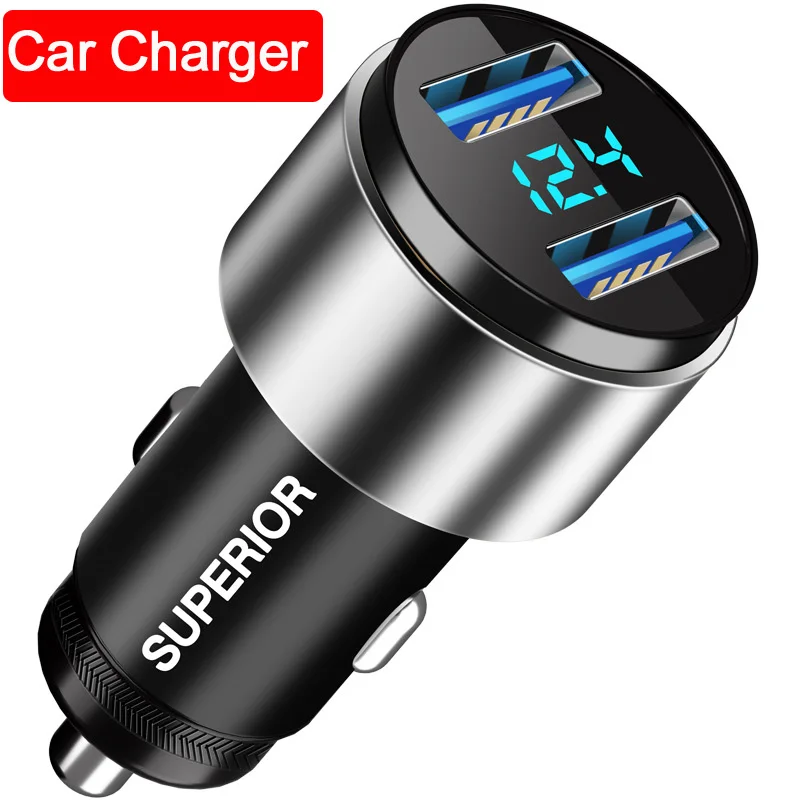 

Universal Dual USB Car Charger Adapter Digital LED Voltage/Current Display Auto Vehicle Metal Charger For Smart Phone/Tablet