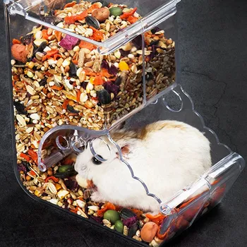 

Pet Plastic Transparent Hamster Feeder Guinea Pig Food Bowl Container Can Squirrel Hedgehog Anti-flip Basin Automatic Feeder New