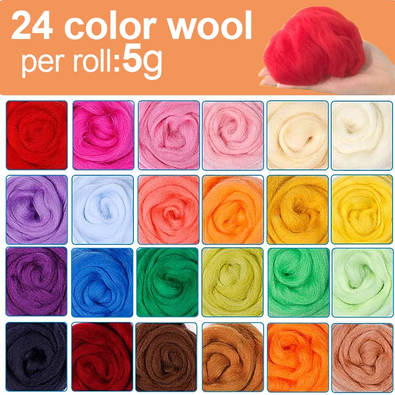 MIUSIE Multicolor Wool Fiber DIY Wool Felt Kit Handle Felt Toys Making Fabric Materials Handcraft Needle For Beginners