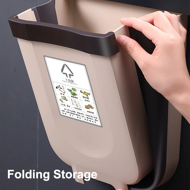 

Wall Mounted Folding Waste Bin Kitchen Cabinet Door Hanging Trash Bin Garbage Car Trash Can Wall Mounted Foldable Cleaning