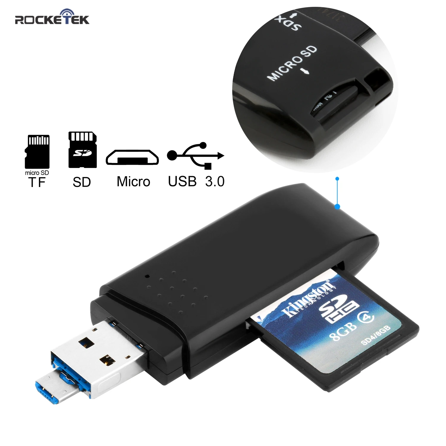 Rocketek usb 3,0 multi 2 в 1 памяти otg Телефон card reader 5 Гбит/с адаптер для SD/TF micro SD для ПК компьютер аксессуары ноутбуков