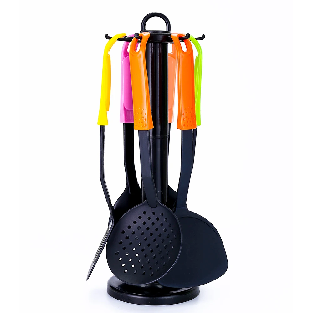 6PCS Nylon Silicone Cook Sets Kitchen Nonstick Spatula Color Curved Handle Cooking Utensils Tools kit Accessories