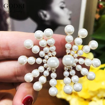 

GODKI 2020 Fireworks Charms Simulated Pearl Statement Earrings African korean Elegant Womens Stud Earrings in Jewelry 2019