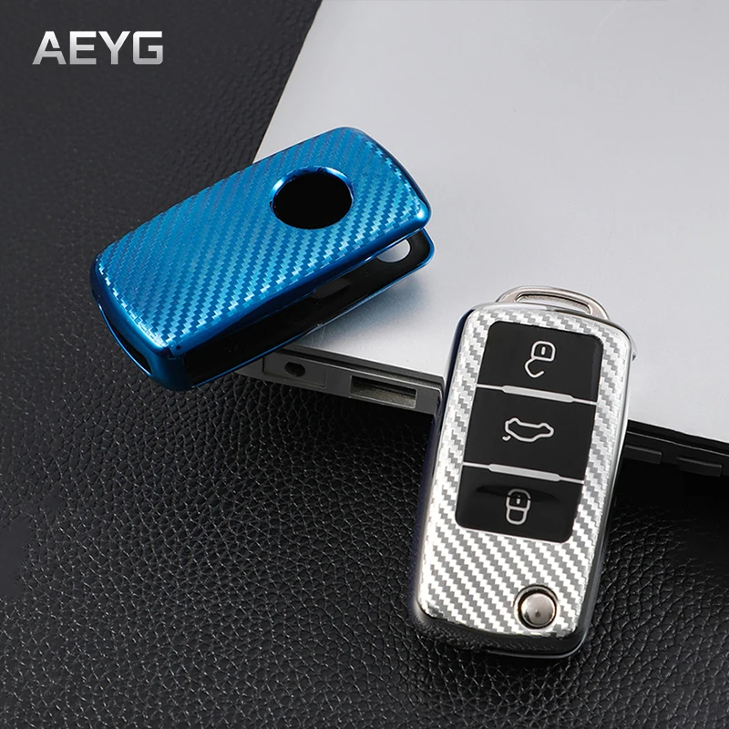 

Carbon Filber Car Remote Key Case Cover Shell For Volkswagen VW Tiguan Polo Golf MK5 6 Passat Lavida Skoda Octavia Accessories