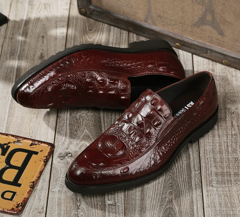Men's Wedding Dress Shoes Leisure Casual Crocodile Leather Oxfords Shoes For Men Business Brogues Shoes Party Penny Loafers New (8)