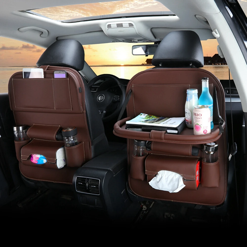 

Pu Leather Pad Bag Car Seat Back Organizer Foldable Table Tray Travel Storage Bag Foldable Dining Table Car Seat Storage Bag