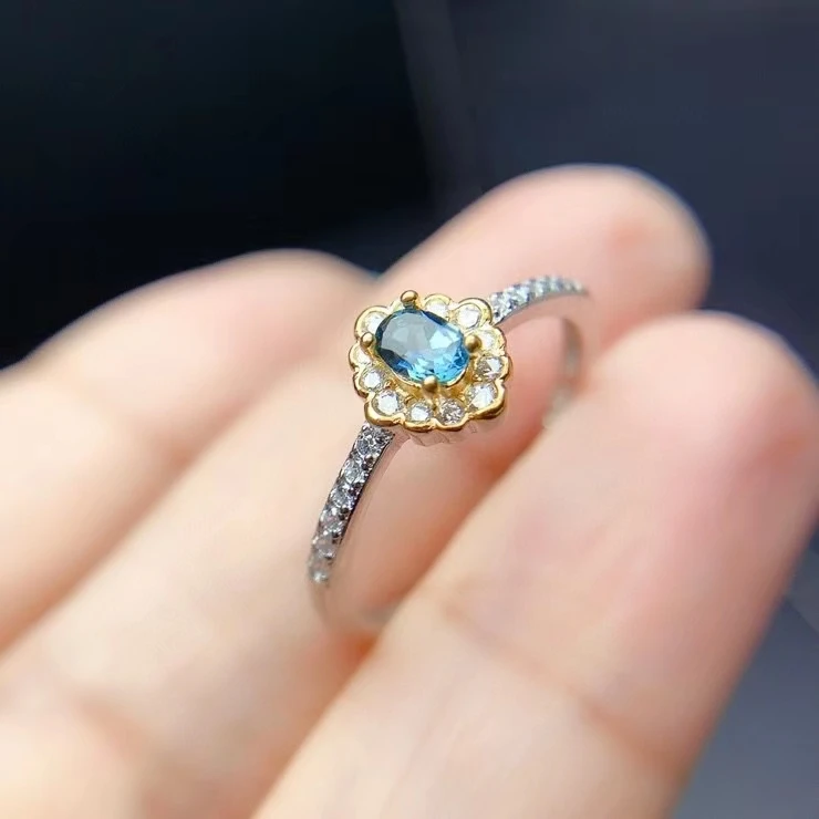 KJJEAXCMY fine jewelry S925 sterling silver inlaid natural blue topaz girl luxury ring support test Chinese style hot selling