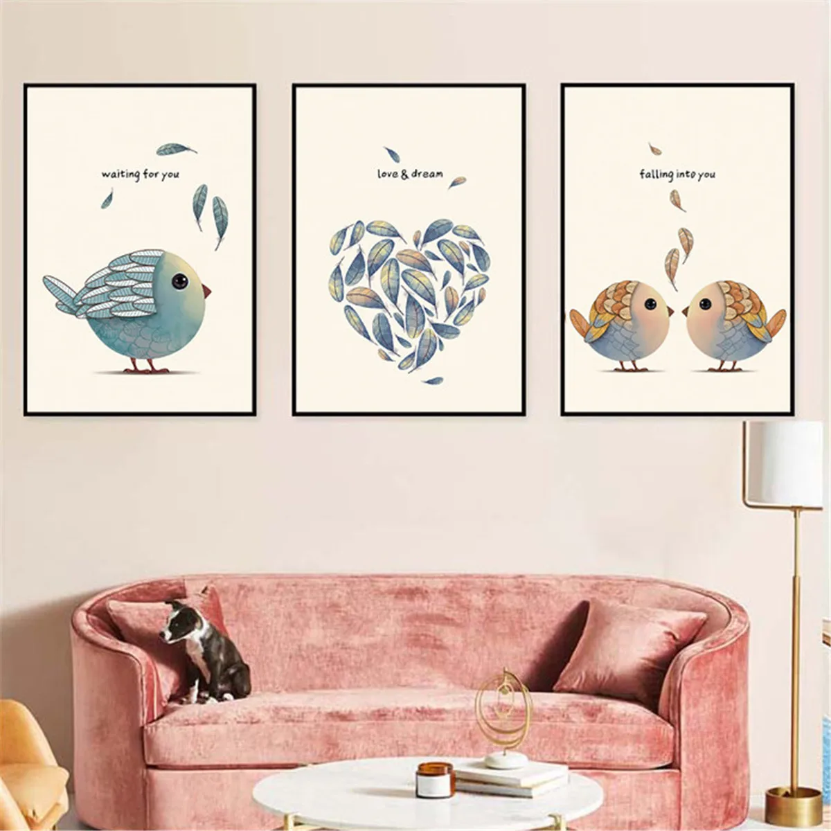 

Nordic Frameless Posters Cartoon Sparrow Birds Feathers Quotes Picture Canvas Print Painting Wall Art Kid's Bedroom Home Decor