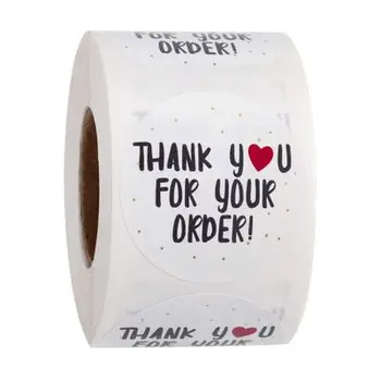 

500pcs/Roll Thank You Stickers Circle Stationery Supplies Thank You for Your Order Small Shop Handmade White Labels Sticker