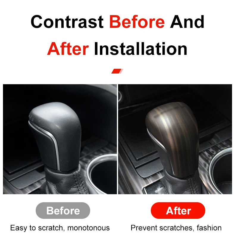 QHCP Car Gear Head Knob Cover ABS Gear Shift Knob Sticker Accessory Carbon Fiber Style Wood Grain Fit For Toyota Camry