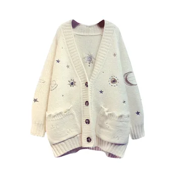 

Women Cardigans Sweater V neck Solid Loose Knitwear Single Breasted Casual Knit Cardigan Outwear Winter Jacket Coat