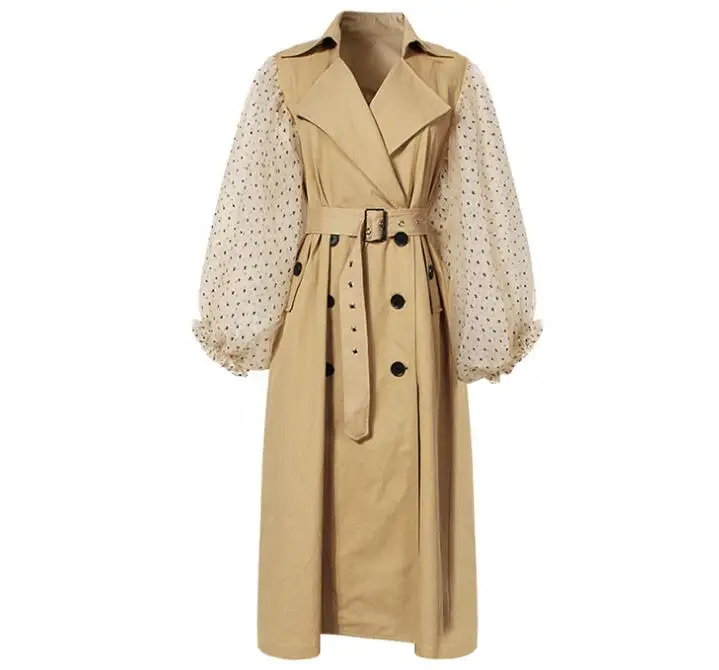 Подиумная мода женское длинное пальто платье с рукавами фонариками пальто свободная верхняя одежда женский осенне-зимний Тренч пальто плюс размер Q09 - Цвет: Хаки