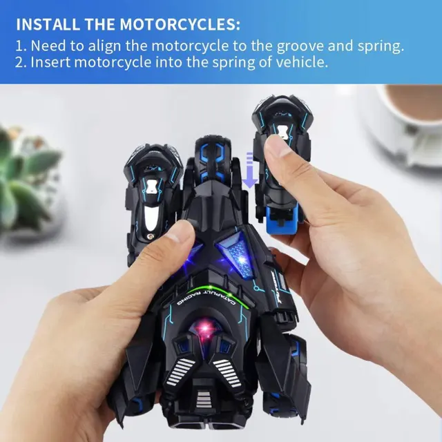 Pull Back Car 1:32 Alloy Car Ejection Three-in-one Racing Light Music Stunt Motorcycle Light Gift Toys 3