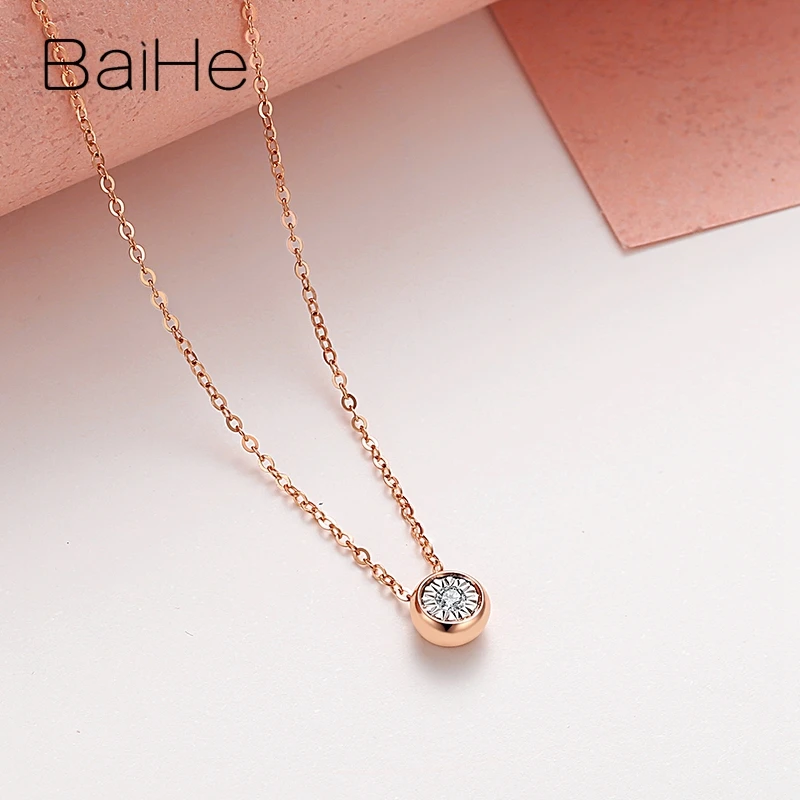 BAIHE Твердые 18 К Роза+ белое золото Сертифицированный круглый 0.03ct/0.06ct/0.10ct натуральный алмаз свадебные модные ювелирные изделия Подарок ожерелья