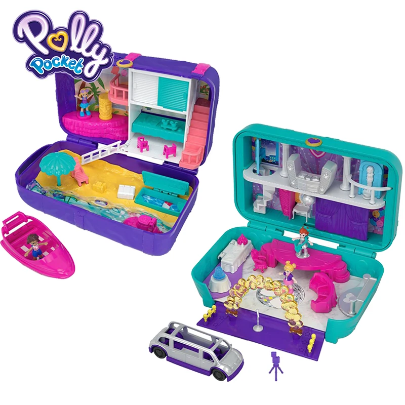 Мини-игрушки набор Polly Pocket бренд скрытые места пляж Vibes рюкзак забавные игрушки для малышей компактный чехол Мини Дом семья FRY39 для девочек