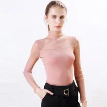 Cool Breathable Black White Pink Long Sleeve Turtleneck T shirt Gauze Elasticity oversize Base Shirt Women Free Shipping 2020