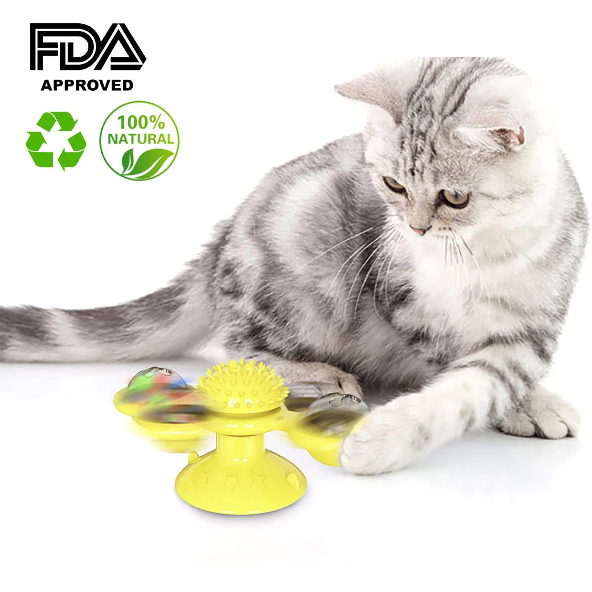 Rotating Windmill Cat Toy Turntable Cat Teaser Toy Scratching Petting Post Cat Brush CT-004