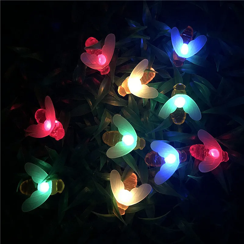 Solar Powered Cute Honey Bee Led String Fairy Light 20leds 50leds Bee Outdoor Garden Fence Patio Christmas Garland Lights_voghion.com