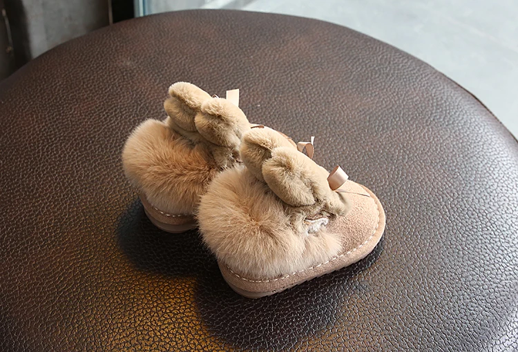 Г. Новые зимние ботинки замшевые ботинки с бантиком и кроличьим мехом для прогулок для девочек 0-1-3 лет, очень мягкие и удобные
